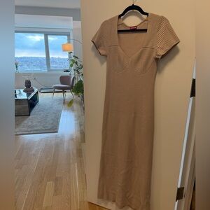 STAUD Beige Ribbed maxi sweater Dress